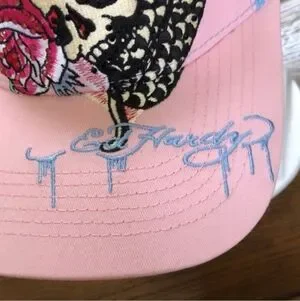 Ed Hardy Pink and Blue Embroidered Hat ED HARDY Trucker Hat Pink Blue Embroidered W/ Rhinestones  main image 4